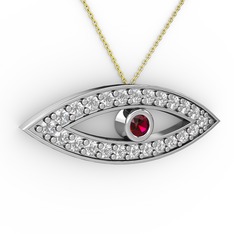 Rodolit garnet ve swarovski 14 ayar beyaz altın kolye (40 cm gümüş rolo zincir)