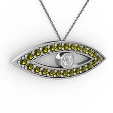 Ayn Kolye - Swarovski ve peridot 8 ayar beyaz altın kolye (40 cm gümüş rolo zincir) #jvv507