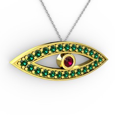 Ayn Kolye - Rodolit garnet ve yeşil kuvars 8 ayar altın kolye (40 cm gümüş rolo zincir) #l5iju9
