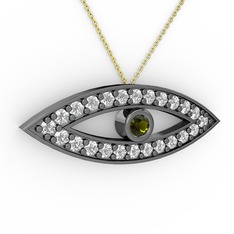 Ayn Kolye - Peridot ve swarovski 925 ayar siyah rodyum kaplama gümüş kolye (40 cm gümüş rolo zincir) #n5mbm0