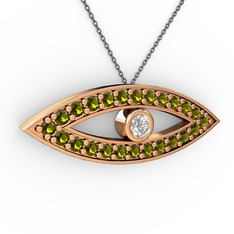 Ayn Kolye - Swarovski ve peridot 14 ayar rose altın kolye (40 cm gümüş rolo zincir) #q36qz0