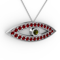 Ayn Kolye - Peridot ve garnet 14 ayar beyaz altın kolye (40 cm beyaz altın rolo zincir) #qqwsjc