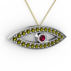 Ayn Kolye - Rodolit garnet ve peridot 14 ayar beyaz altın kolye (40 cm altın rolo zincir) #tu3ww7