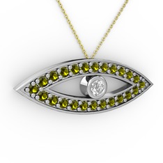 Ayn Kolye - Swarovski ve peridot 18 ayar beyaz altın kolye (40 cm altın rolo zincir) #x5jkfh