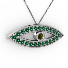 Ayn Kolye - Peridot ve yeşil kuvars 14 ayar beyaz altın kolye (40 cm gümüş rolo zincir) #yoye4g
