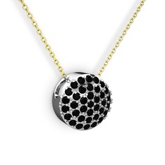 Taşlı Adiva Kolye - Siyah zirkon 925 ayar gümüş kolye (40 cm altın rolo zincir) #92hgkn