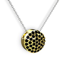 Taşlı Adiva Kolye - Siyah zirkon 18 ayar altın kolye (40 cm gümüş rolo zincir) #jo1x8y