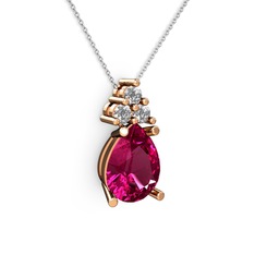 Madiva Kolye - Rodolit garnet ve swarovski 14 ayar rose altın kolye (40 cm beyaz altın rolo zincir) #1178z1d