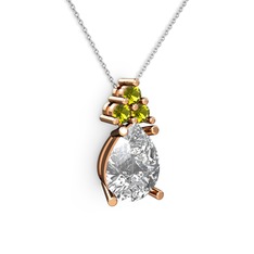 Swarovski ve peridot 925 ayar rose altın kaplama gümüş kolye (40 cm beyaz altın rolo zincir)