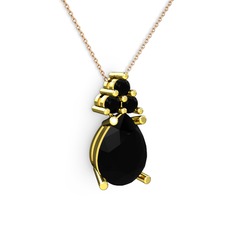 Madiva Kolye - Siyah zirkon 18 ayar altın kolye (40 cm rose altın rolo zincir) #1fjwia7