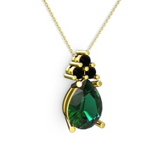 Madiva Kolye - Yeşil kuvars ve siyah zirkon 14 ayar altın kolye (40 cm altın rolo zincir) #1hve35t