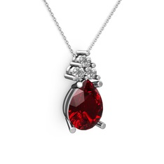 Garnet ve swarovski 18 ayar beyaz altın kolye (40 cm gümüş rolo zincir)