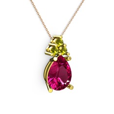 Rodolit garnet ve peridot 925 ayar altın kaplama gümüş kolye (40 cm rose altın rolo zincir)