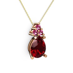 Madiva Kolye - Garnet ve rodolit garnet 18 ayar rose altın kolye (40 cm altın rolo zincir) #1rkaj1l