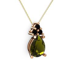 Madiva Kolye - Peridot ve siyah zirkon 8 ayar rose altın kolye (40 cm altın rolo zincir) #a4yrq4