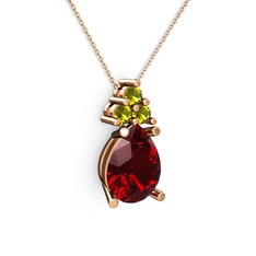 Madiva Kolye - Garnet ve peridot 14 ayar rose altın kolye (40 cm rose altın rolo zincir) #m2m602