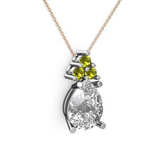 Swarovski ve peridot 18 ayar beyaz altın kolye (40 cm gümüş rolo zincir)