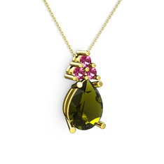 Peridot ve rodolit garnet 18 ayar altın kolye (40 cm altın rolo zincir)