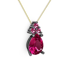Madiva Kolye - Rodolit garnet 925 ayar siyah rodyum kaplama gümüş kolye (40 cm altın rolo zincir) #z6y0vx