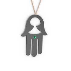 Fatma'nın Eli Kolye - Yeşil kuvars 925 ayar siyah rodyum kaplama gümüş kolye (40 cm gümüş rolo zincir) #138x01n