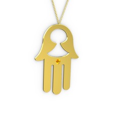 Fatma'nın Eli Kolye - Sitrin 18 ayar altın kolye (40 cm altın rolo zincir) #1cmtv54