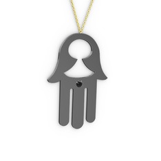 Fatma'nın Eli Kolye - Siyah zirkon 925 ayar siyah rodyum kaplama gümüş kolye (40 cm altın rolo zincir) #1kdccvo
