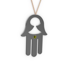 Fatma'nın Eli Kolye - Peridot 925 ayar siyah rodyum kaplama gümüş kolye (40 cm rose altın rolo zincir) #q89l5j