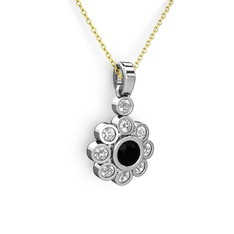 Elmas Çiçek Kolye - Swarovski ve siyah zirkon 925 ayar gümüş kolye (40 cm altın rolo zincir) #10q4mqd