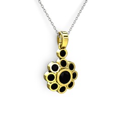 Elmas Çiçek Kolye - Siyah zirkon 8 ayar altın kolye (40 cm beyaz altın rolo zincir) #11xlv80