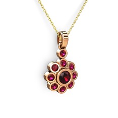 Elmas Çiçek Kolye - Rodolit garnet 8 ayar rose altın kolye (40 cm altın rolo zincir) #13387tx