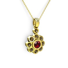 Elmas Çiçek Kolye - Dumanlı kuvars ve garnet 18 ayar altın kolye (40 cm altın rolo zincir) #14fs9bd