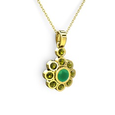 Elmas Çiçek Kolye - Peridot ve kök zümrüt 925 ayar altın kaplama gümüş kolye (40 cm altın rolo zincir) #15omaow