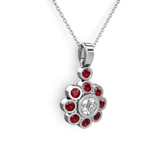 Garnet ve elmas 925 ayar gümüş kolye (0.5 karat, 40 cm gümüş rolo zincir)