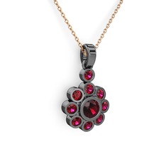 Elmas Çiçek Kolye - Rodolit garnet 925 ayar siyah rodyum kaplama gümüş kolye (40 cm rose altın rolo zincir) #1blad3y