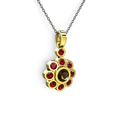Elmas Çiçek Kolye - Garnet ve dumanlı kuvars 14 ayar altın kolye (40 cm gümüş rolo zincir) #1htlhn8
