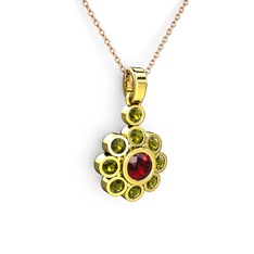 Elmas Çiçek Kolye - Peridot ve garnet 14 ayar altın kolye (40 cm rose altın rolo zincir) #1jfapr5