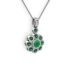 Elmas Çiçek Kolye - Yeşil kuvars ve kök zümrüt 925 ayar gümüş kolye (40 cm gümüş rolo zincir) #1lscd99