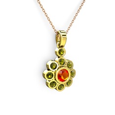 Elmas Çiçek Kolye - Peridot ve sitrin 18 ayar altın kolye (40 cm rose altın rolo zincir) #1lui195