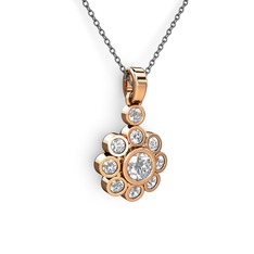 Elmas Çiçek Kolye - Swarovski ve elmas 18 ayar rose altın kolye (0.5 karat, 40 cm gümüş rolo zincir) #1njfuft