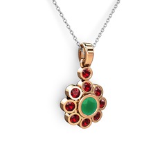 Elmas Çiçek Kolye - Garnet ve kök zümrüt 8 ayar rose altın kolye (40 cm gümüş rolo zincir) #1qclvd5