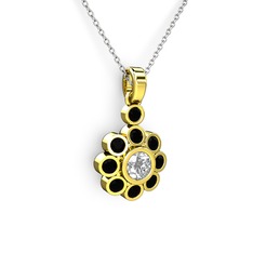 Elmas Çiçek Kolye - Siyah zirkon ve elmas 14 ayar altın kolye (0.5 karat, 40 cm gümüş rolo zincir) #1sk1tri