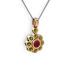 Elmas Çiçek Kolye - Peridot ve kök yakut 18 ayar rose altın kolye (40 cm gümüş rolo zincir) #1tvyes3