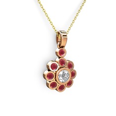 Kök yakut ve swarovski 14 ayar rose altın kolye (40 cm gümüş rolo zincir)