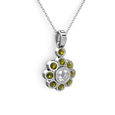 Elmas Çiçek Kolye - Peridot ve swarovski 18 ayar beyaz altın kolye (40 cm beyaz altın rolo zincir) #1xiu3u1