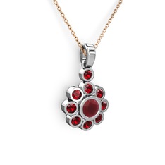 Elmas Çiçek Kolye - Garnet ve kök yakut 925 ayar gümüş kolye (40 cm rose altın rolo zincir) #1xxbtoo