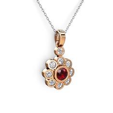 Pırlanta ve garnet 18 ayar rose altın kolye (0.54 karat, 40 cm gümüş rolo zincir)