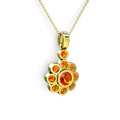 Elmas Çiçek Kolye - Sitrin 14 ayar altın kolye (40 cm gümüş rolo zincir) #1yx5vbv