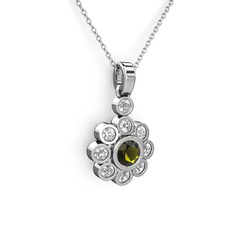 Elmas Çiçek Kolye - Swarovski ve peridot 925 ayar gümüş kolye (40 cm gümüş rolo zincir) #2pekjo