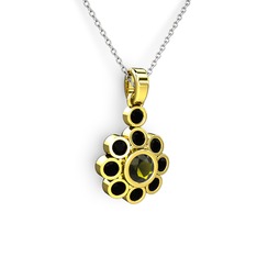 Elmas Çiçek Kolye - Siyah zirkon ve peridot 18 ayar altın kolye (40 cm gümüş rolo zincir) #43mn3y