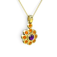 Elmas Çiçek Kolye - Sitrin ve ametist 8 ayar altın kolye (40 cm altın rolo zincir) #9e2miu
